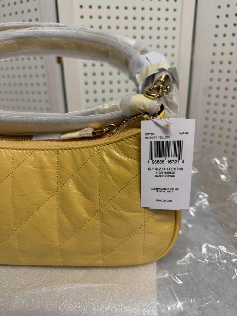 Coach Teri Shoulder Bag With Quilting Crinkle Leather Gold Soft Yellow NWT - Picture 11 of 13
